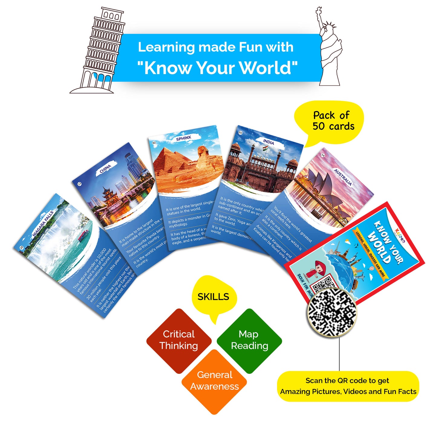 Kaizen MicroLessons Trump Cards Combo - Geography for Kids for Age 6-13. Learn While Playing