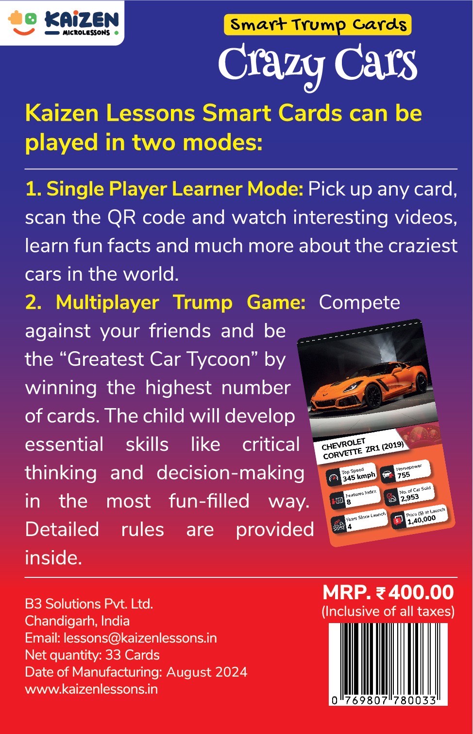 Kaizen MicroLessons Cars and Dinosaurs Trump Card Game Combo