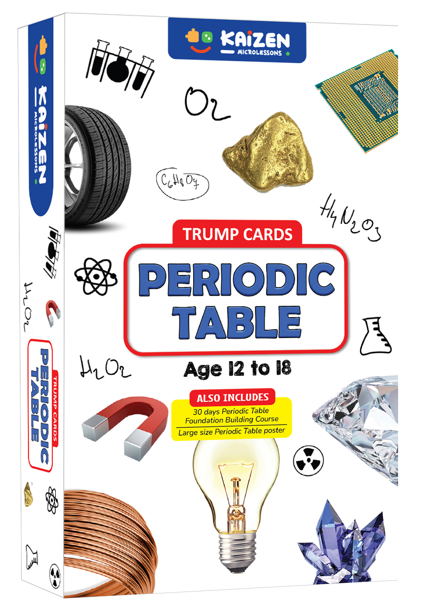 Periodic Table Trump Cards spread out showing various element cards